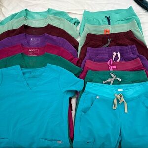 Seven Figs Colorful Scrub Tops and Pants Set